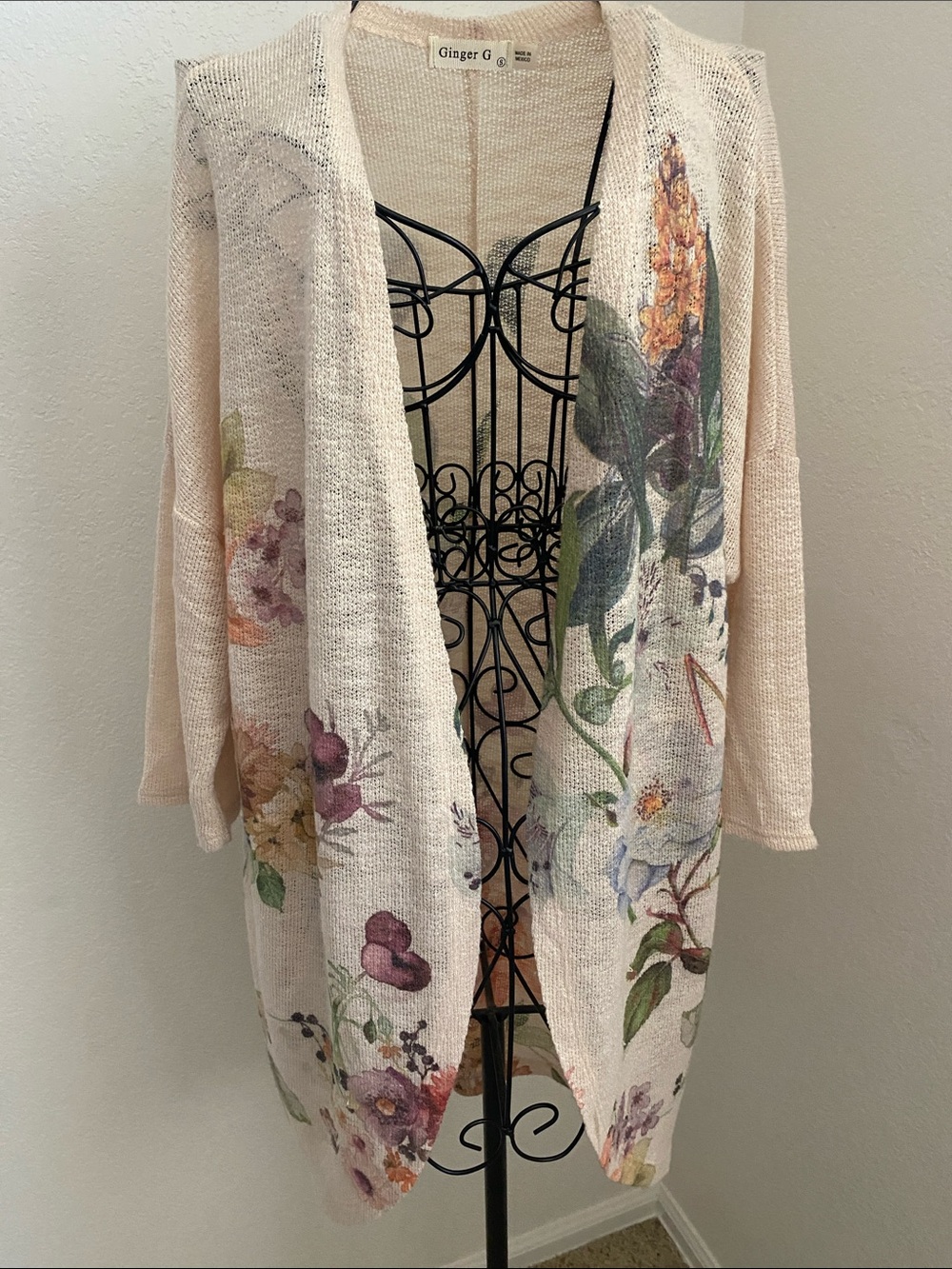 Ginger G Cream Floral Open-Front Cardigan